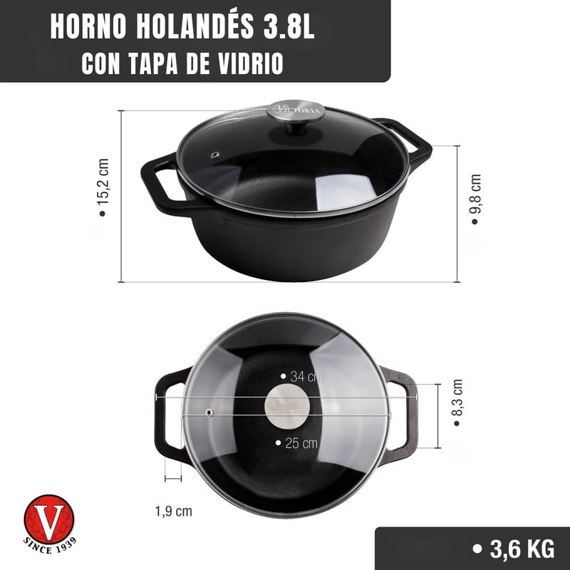 HORNO HOLANDÉS ESMALTADO 3.8L CON TAPA DE VIDRIO - 2