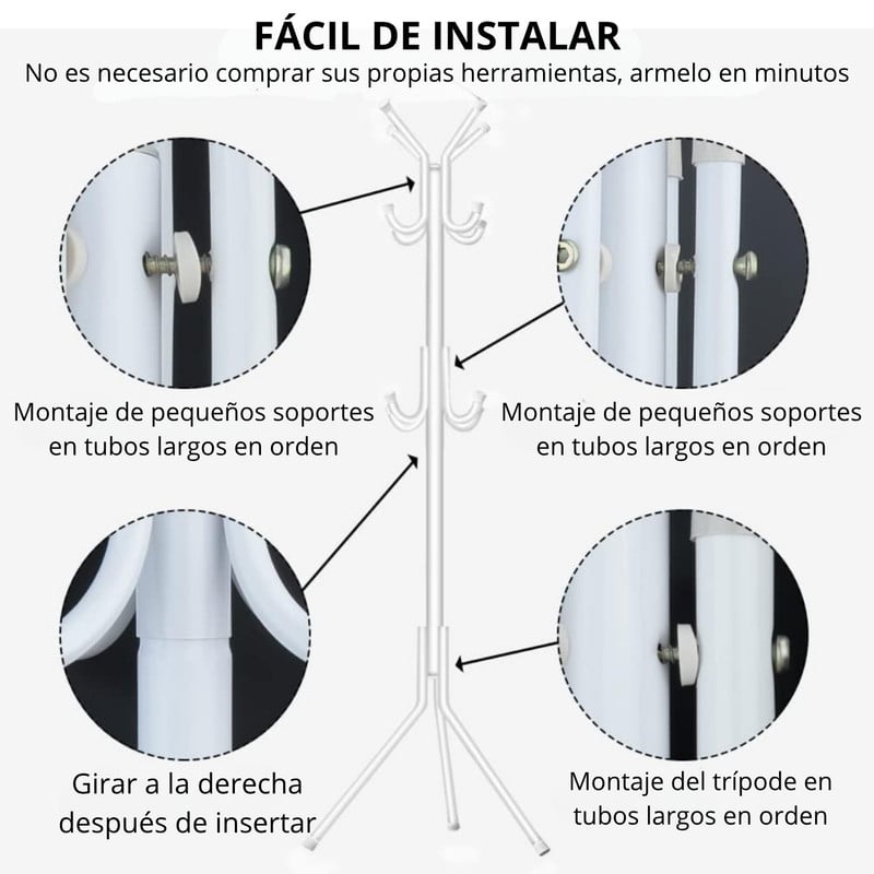 PERCHERO COLGADOR ARMABLE METÁLICO PRÁCTICO Y RESISTENTE BLANCO - 2