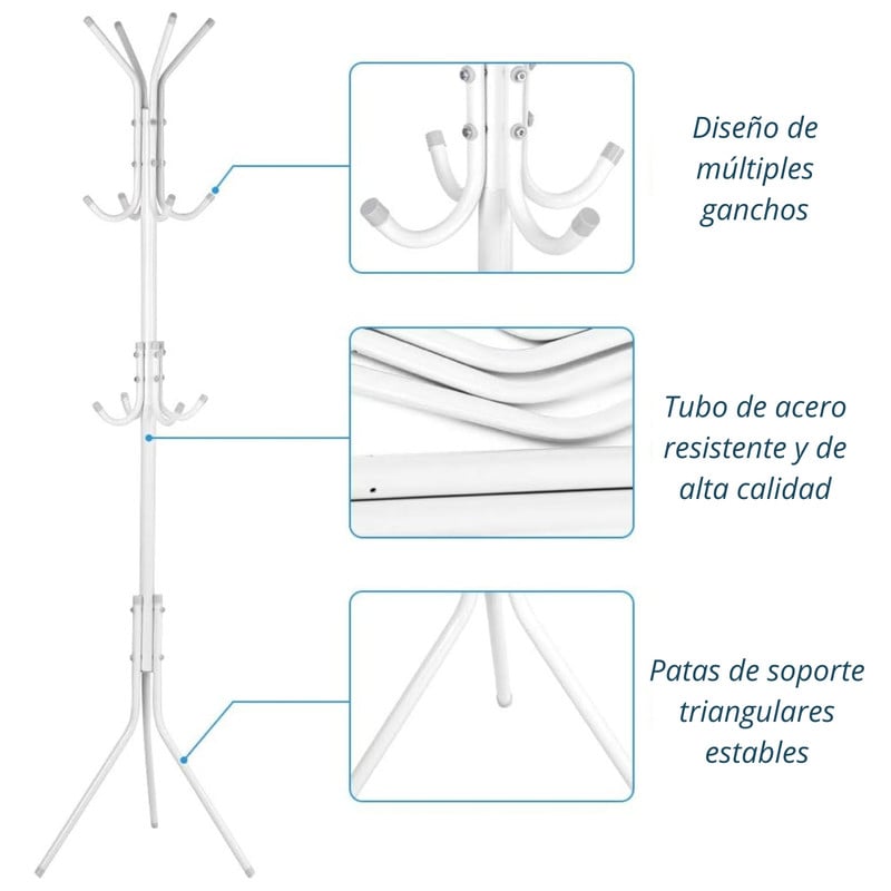 PERCHERO COLGADOR ARMABLE METÁLICO PRÁCTICO Y RESISTENTE BLANCO - 4