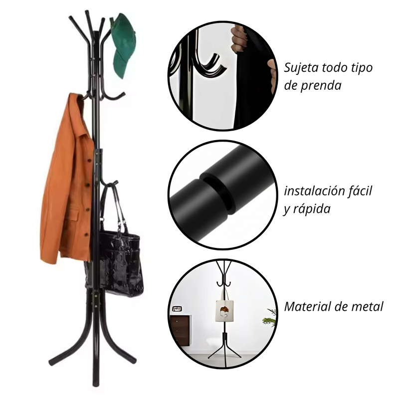 PERCHERO COLGADOR ARMABLE METÁLICO PRÁCTICO Y RESISTENTE NEGRO - 2