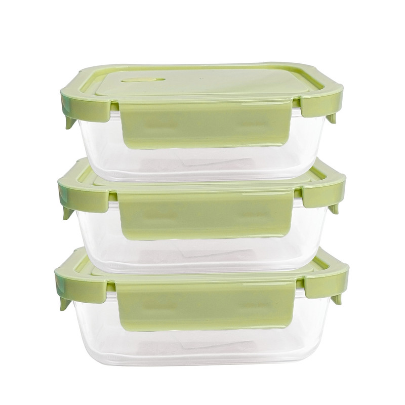 TAPER DE VIDRIO 700ML HERMÉTICO Y PRÁCTICO 3 UNIDADES VERDE - 1