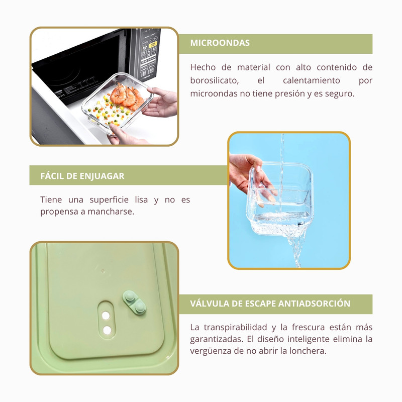TAPER DE VIDRIO 700ML HERMÉTICO Y PRÁCTICO 3 UNIDADES VERDE - 4