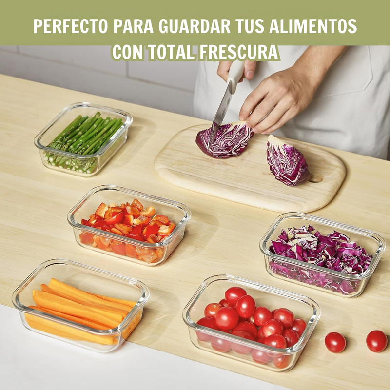 TAPER DE VIDRIO 700ML HERMÉTICO Y PRÁCTICO 3 UNIDADES VERDE - 5