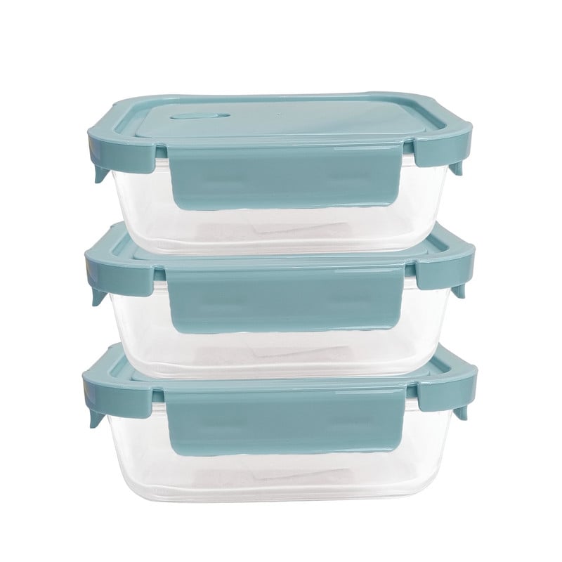TAPER DE VIDRIO 700ML HERMÉTICO Y PRÁCTICO 3 UNIDADES CELESTE - 1