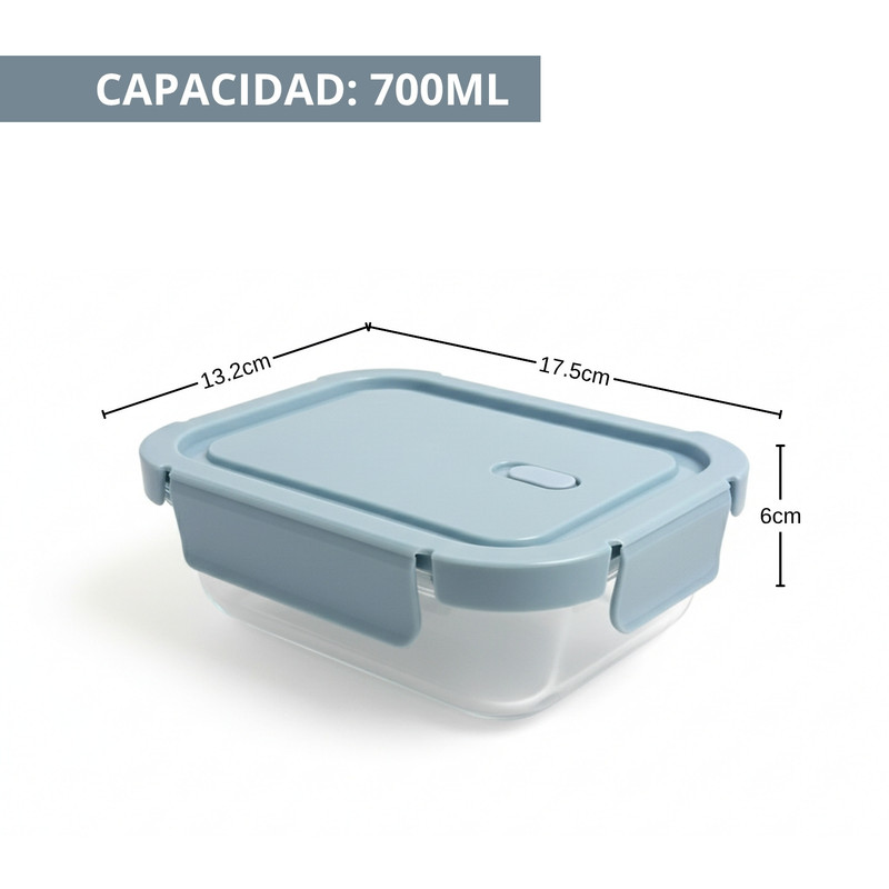 TAPER DE VIDRIO 700ML HERMÉTICO Y PRÁCTICO 3 UNIDADES CELESTE - 2