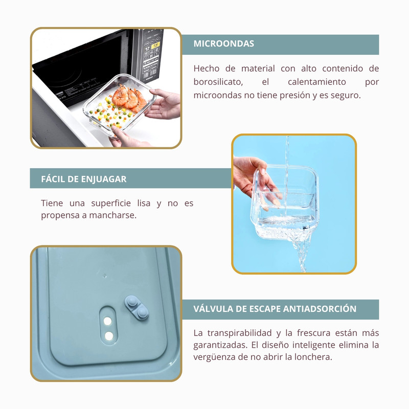 TAPER DE VIDRIO 700ML HERMÉTICO Y PRÁCTICO 3 UNIDADES CELESTE - 3