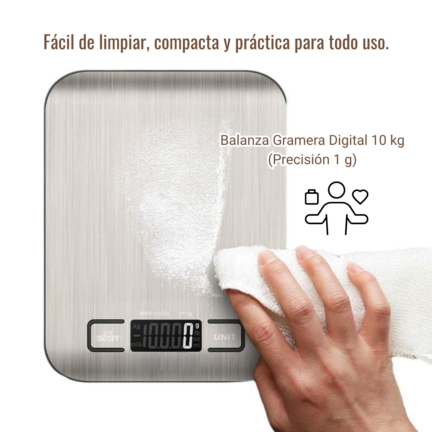 BALANZA DIGITAL GRAMERA PRECISA ACERO INOXIDABLE 10 KG - 5
