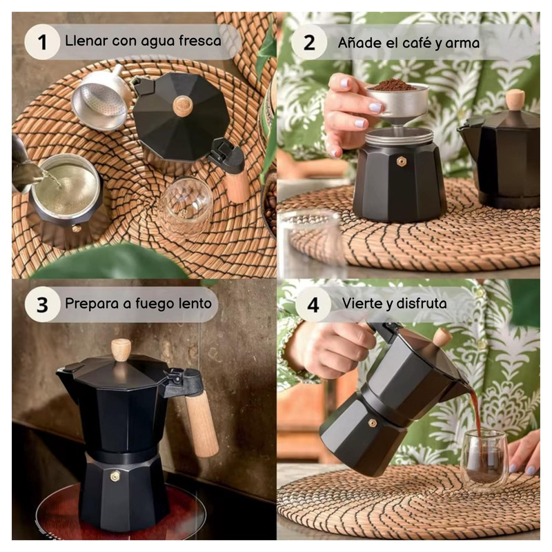 CAFETERA MOKA ITALIANA ELEGANTE NEGRO 6 TAZAS – 300ML - 6