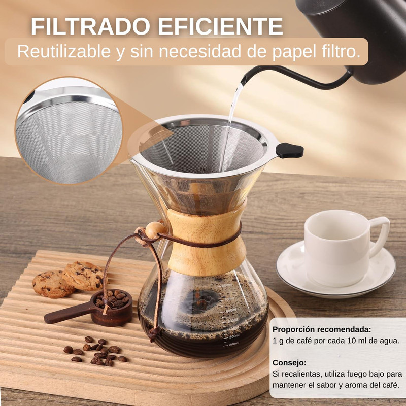 CAFETERA CHEMEX VIDRIO BOROSILICATO CON FILTRO 600ML - 4