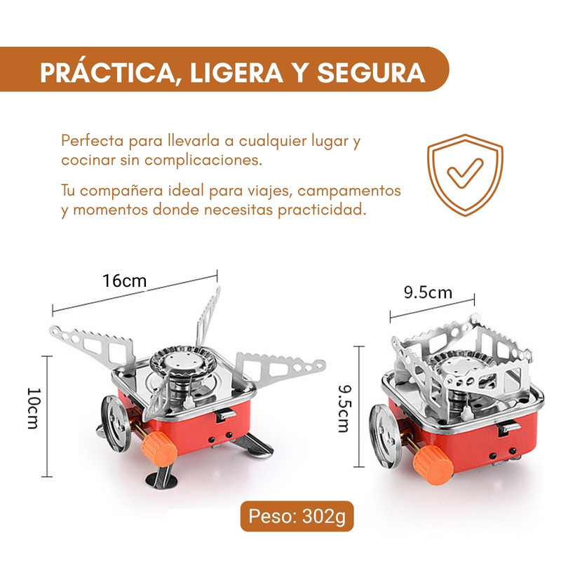 COCINA PORTÁTIL PLEGABLE A GAS PARA CAMPING + 2 GAS BUTANO - 2