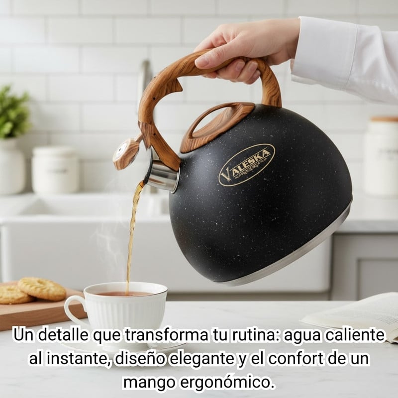 TETERA SILBADORA ACERO INOXIDABLE VALESKA ACABADO GRANITO 5L NEGRO - 3
