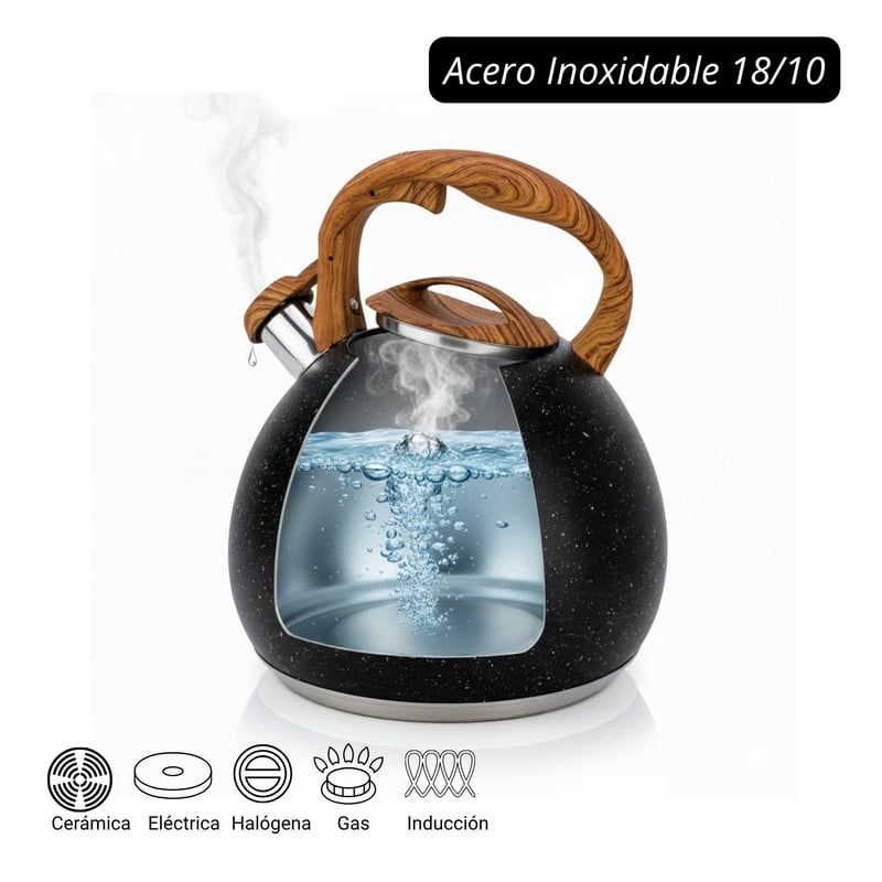 TETERA SILBADORA ACERO INOXIDABLE VALESKA ACABADO GRANITO 5L NEGRO - 4