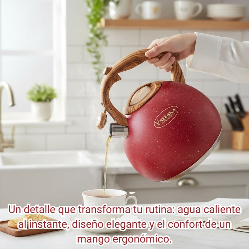 TETERA SILBADORA ACERO INOXIDABLE VALESKA ACABADO GRANITO 5L ROJO - 3