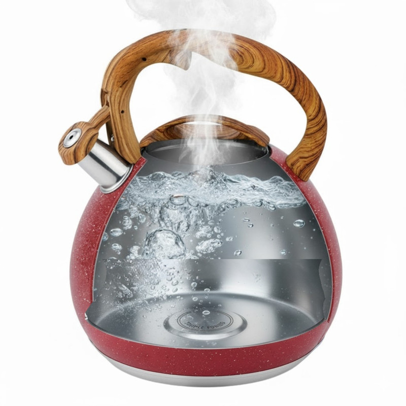 TETERA SILBADORA ACERO INOXIDABLE VALESKA ACABADO GRANITO 5L ROJO - 4
