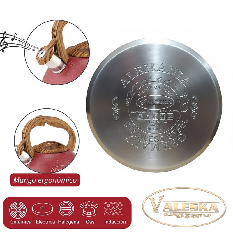 TETERA SILBADORA ACERO INOXIDABLE VALESKA ACABADO GRANITO 5L ROJO - 5