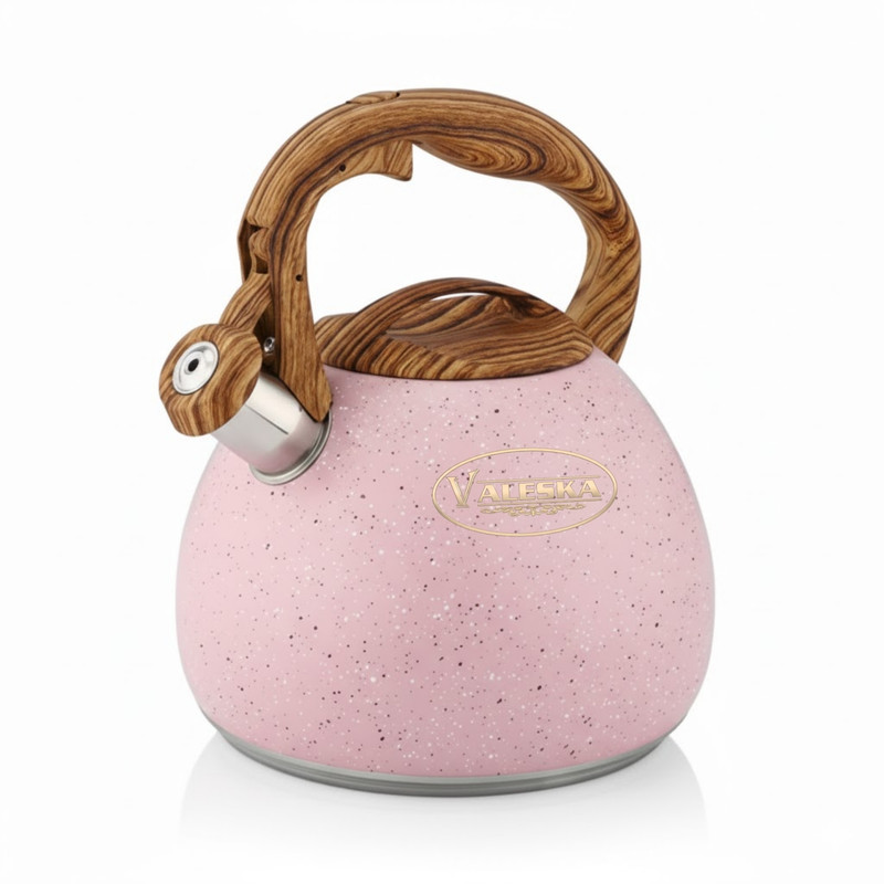 TETERA SILBADORA ACERO INOXIDABLE VALESKA ACABADO GRANITO 5L ROSADO - 1