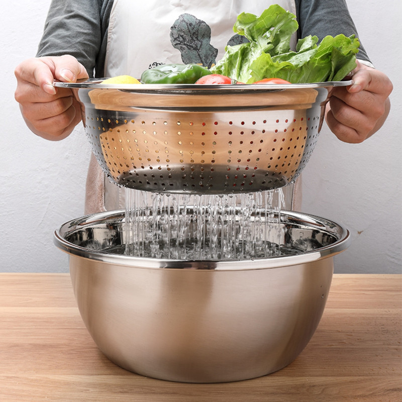 CESTO COLADOR DE COCINA DE ACERO INOXIDABLE DE 26CM DE 2 PZS - 6