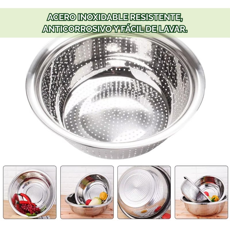 CESTO COLADOR DE COCINA DE ACERO INOXIDABLE DE 20CM DE 2 PZS - 2