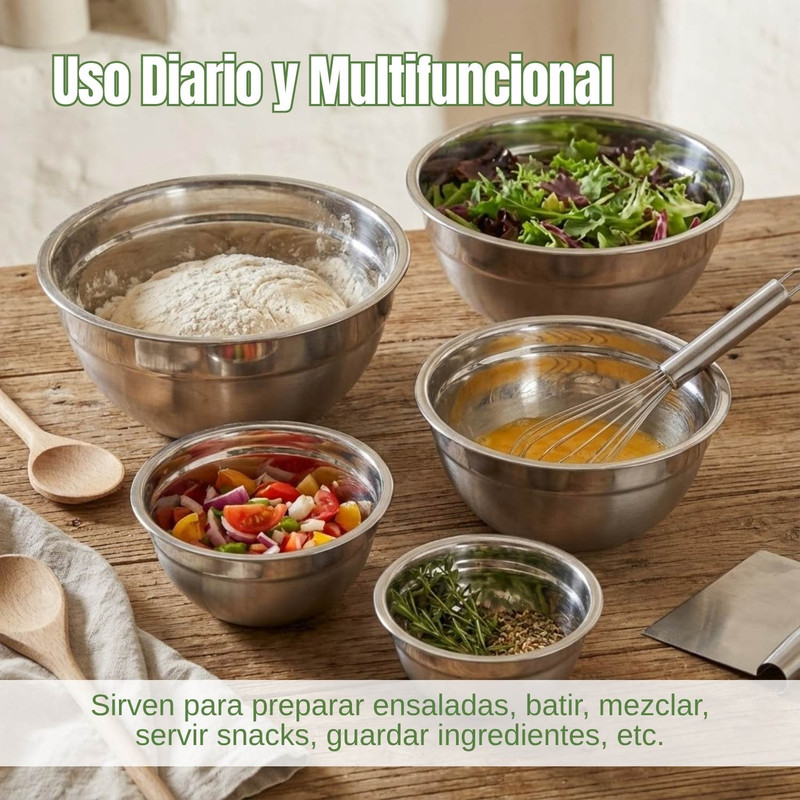BOWLS DE ACERO INOXIDABLE RESISTENTES X5 – COCINA DIARIA - 5