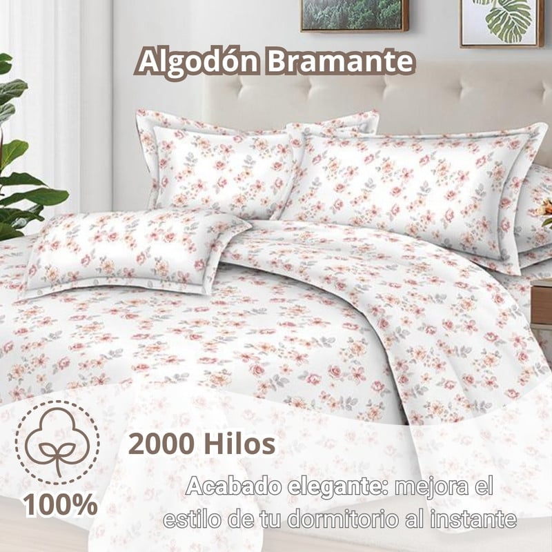 JUEGO DE SÁBANAS 100% SUAVE ALGODÓN 2PLAZAS 4 PIEZAS 2000 HILOS MINI BLOSSOM - 2