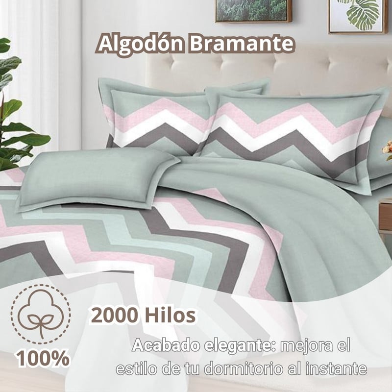 JUEGO DE SÁBANAS 100% SUAVE ALGODÓN 2PLAZAS 4 PIEZAS 2000 HILOS MENTA - 2