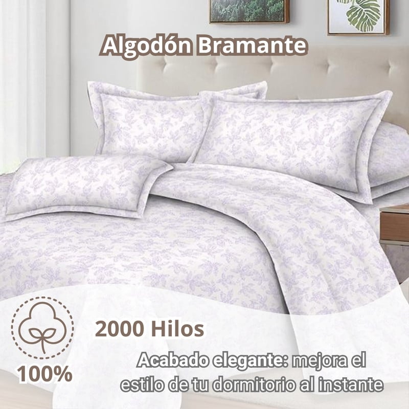 JUEGO DE SÁBANAS 100% SUAVE ALGODÓN 2PLAZAS 4 PIEZAS 2000 HILOS ESTRELLA FLORAL - 2