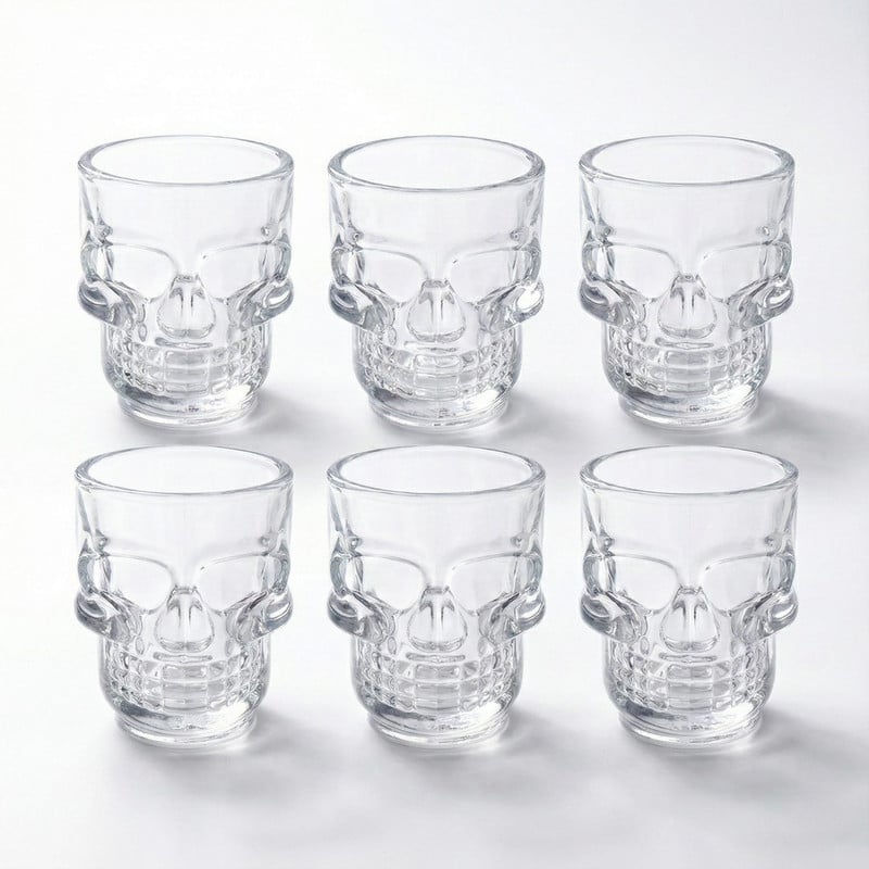 VASOS SHOT DE VIDRIO CON DISEÑO CALAVERA – SET X6 - 1