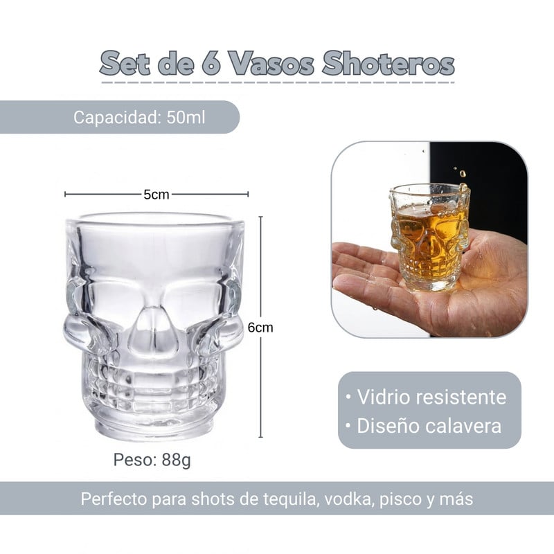 VASOS SHOT DE VIDRIO CON DISEÑO CALAVERA – SET X6 - 2