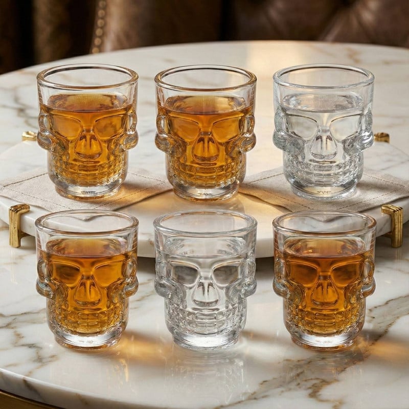VASOS SHOT DE VIDRIO CON DISEÑO CALAVERA – SET X6 - 5