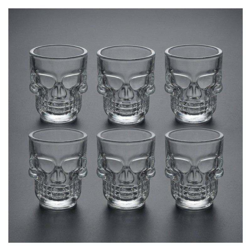 VASOS SHOT DE VIDRIO CON DISEÑO CALAVERA – SET X6 - 6