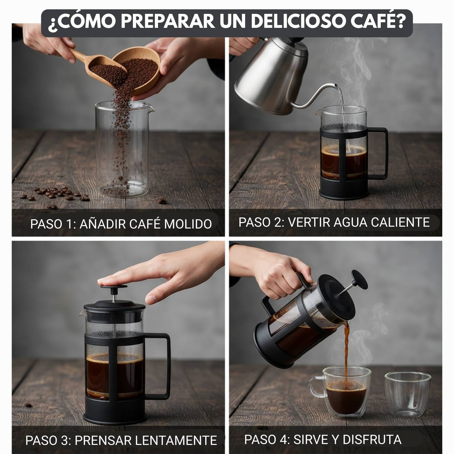 CAFETERA DE PRENSA FRANCESA COLOR NEGRO 350ML - 2