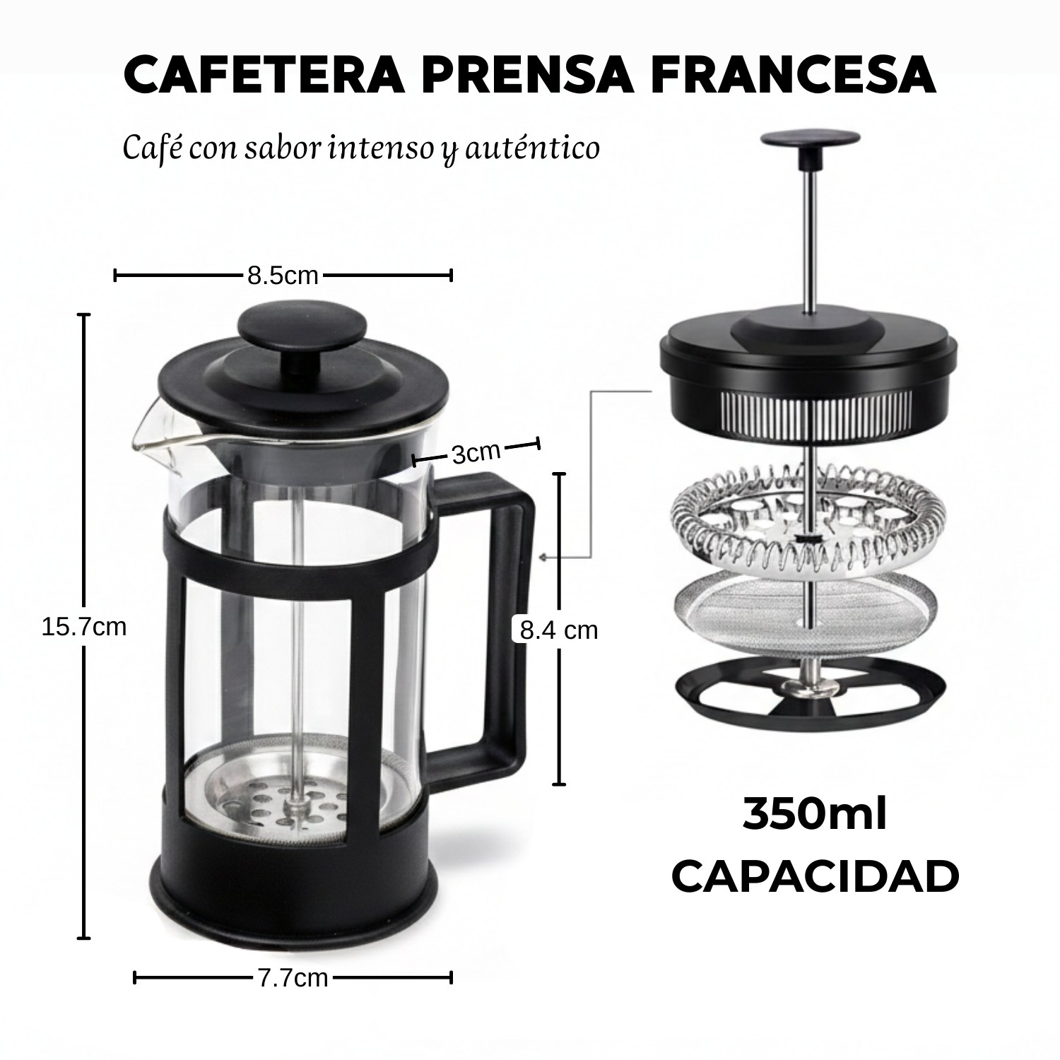 CAFETERA DE PRENSA FRANCESA COLOR NEGRO 350ML - 3