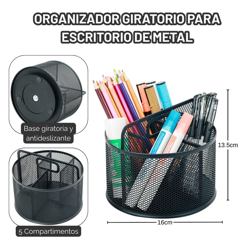 ORGANIZADOR DE ESCRITORIO ROTATIVO 5 COMPARTIMENTOS - 3