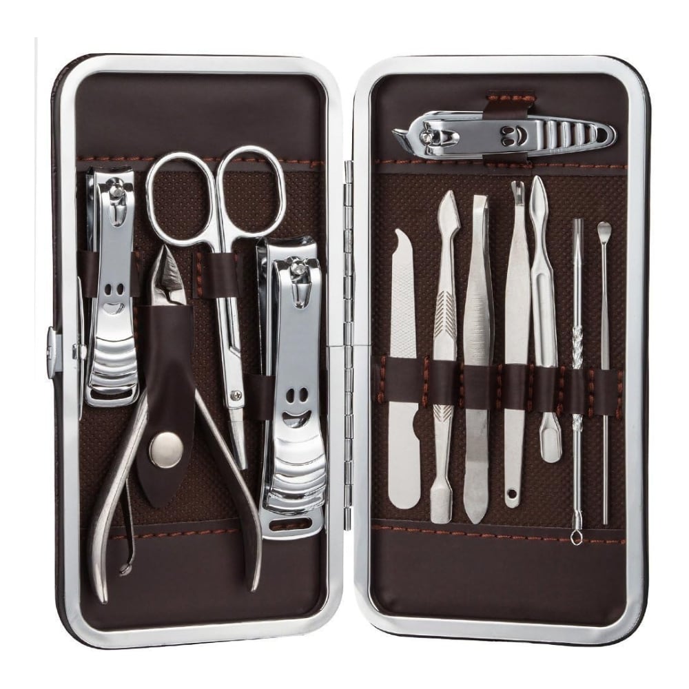 KIT CORTAÚÑAS PEDICURE Y MANICURE 12PIEZAS ACERO INOXIDABLE - 1