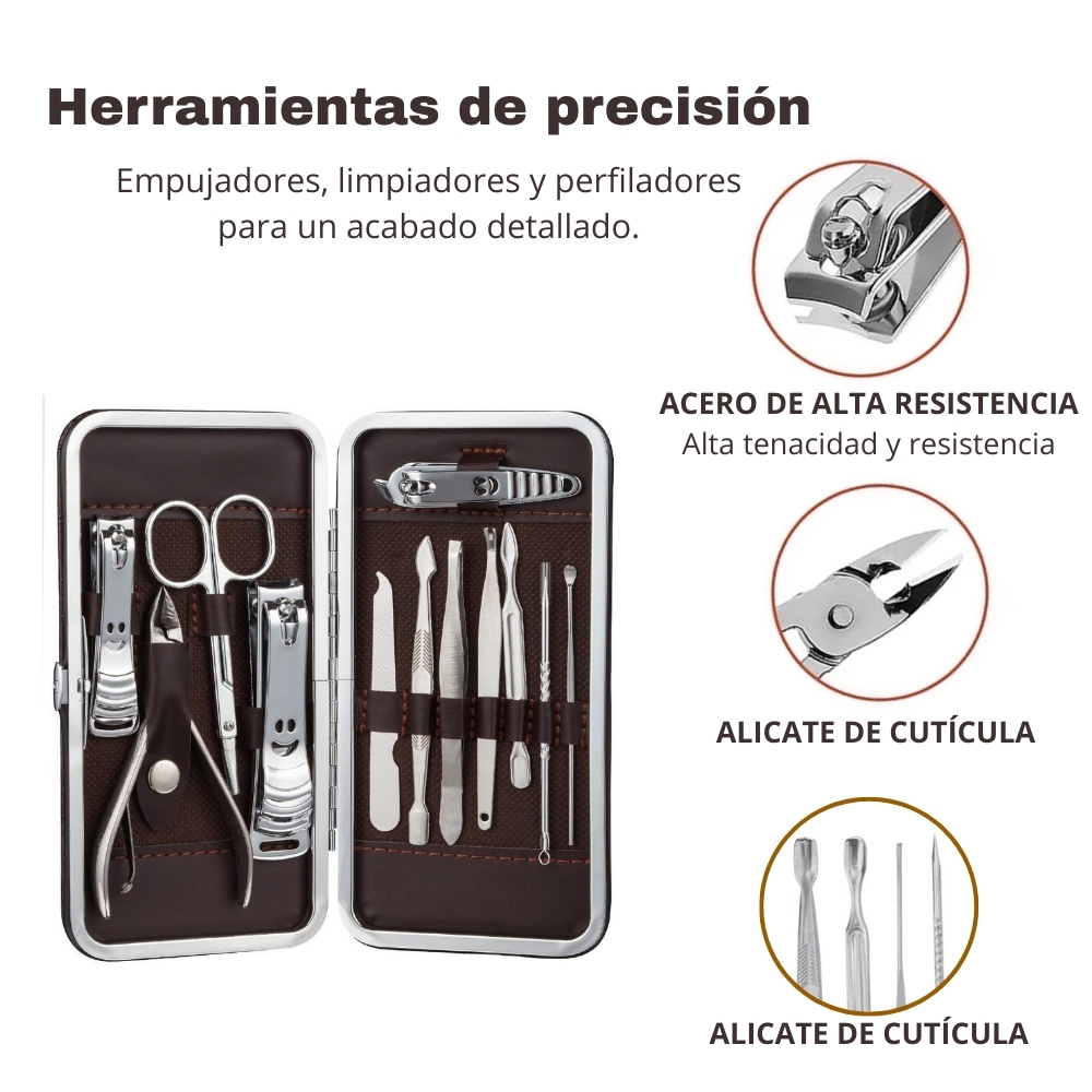 KIT CORTAÚÑAS PEDICURE Y MANICURE 12PIEZAS ACERO INOXIDABLE - 2