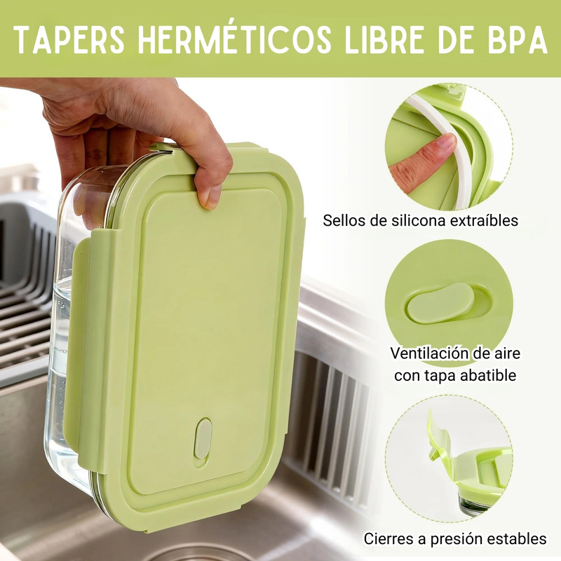 TAPERS DE VIDRIO HERMÉTICOS CON VÁLVULA - 3UND VERDE - 3