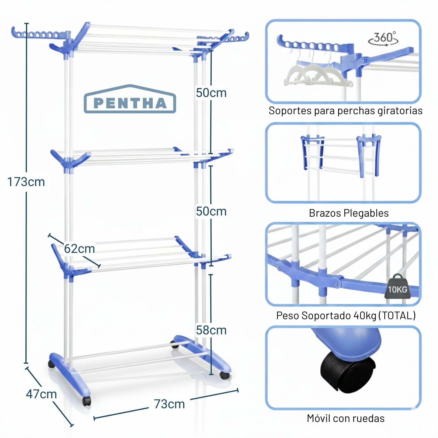 TENDEDERO RACK SECADOR DE ROPA CON RUEDAS 3 NIVELES - 2