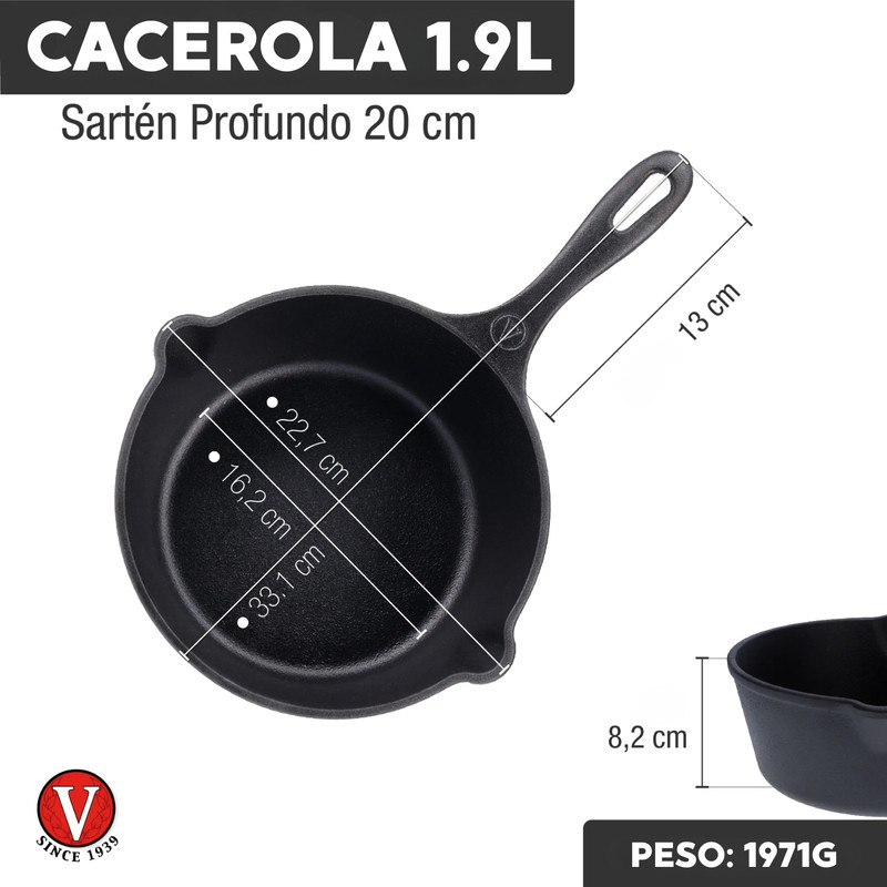 SARTÉN CACEROLA 20CM HIERRO FUNDIDO VICTORIA - 3