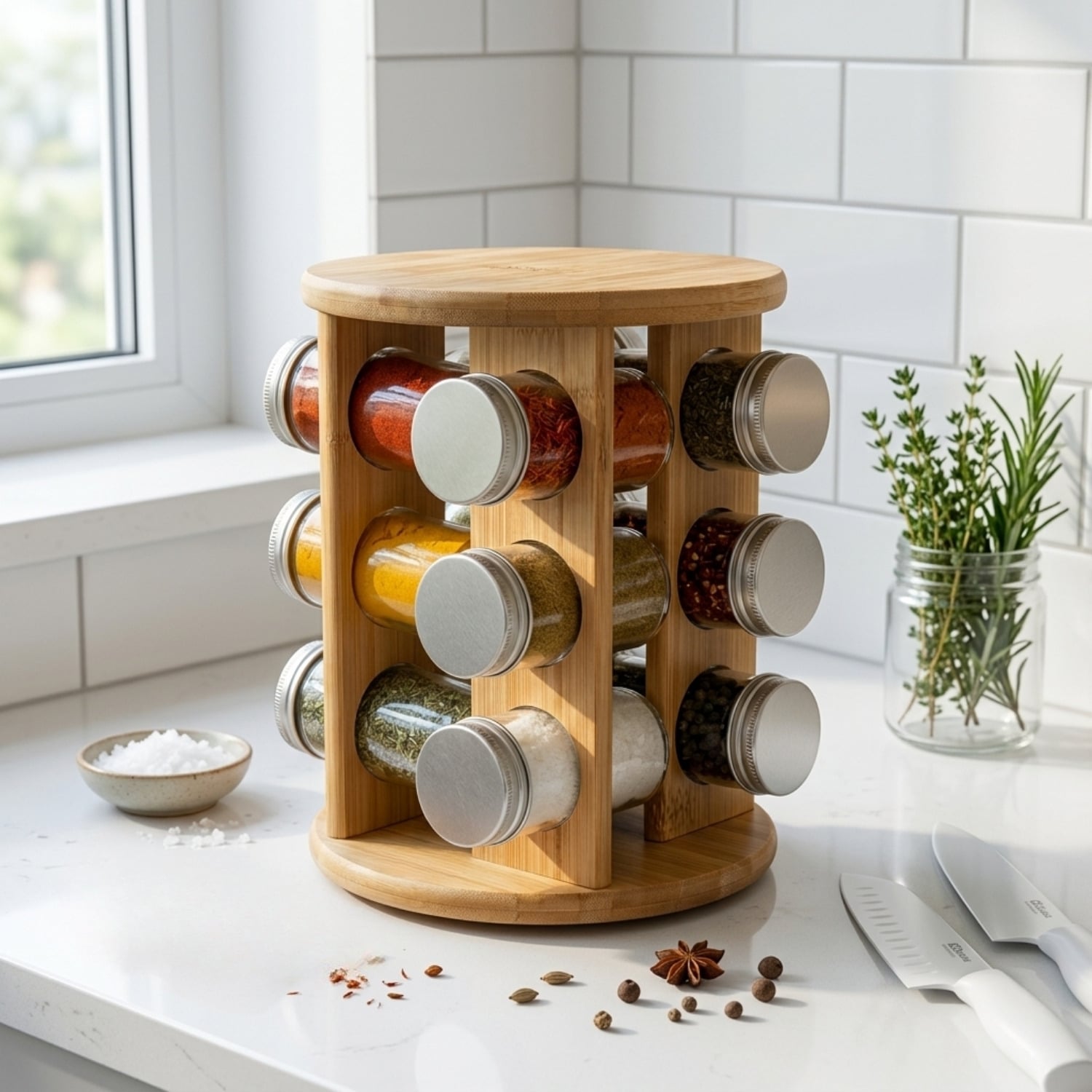 ORGANIZADOR ESPECIAS GIRATORIO 360° MÁS 12 FRASCOS DE 80ML - 1
