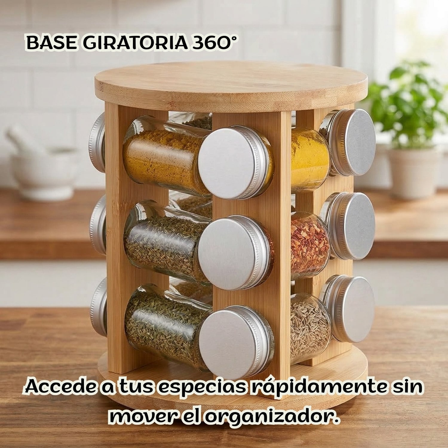 ORGANIZADOR ESPECIAS GIRATORIO 360° MÁS 12 FRASCOS DE 80ML - 2
