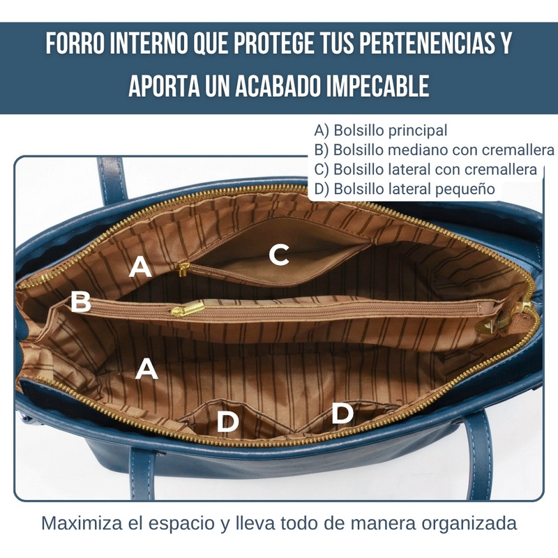 CARTERA TOTE BAG GRANDE ACERO CON COMPARTIMIENTOS TODO ORGANIZADO - 2