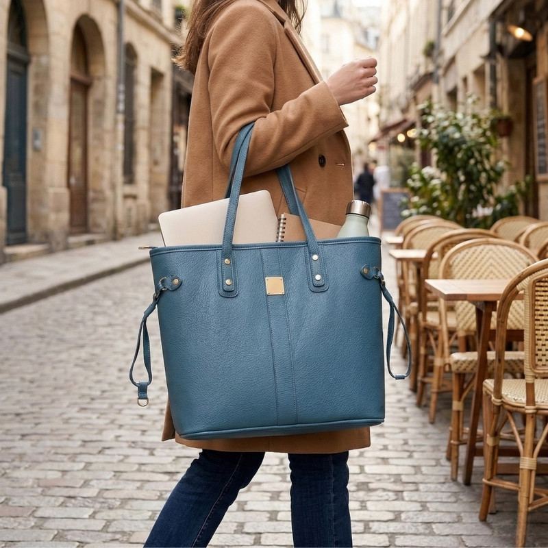 CARTERA TOTE BAG GRANDE ACERO CON COMPARTIMIENTOS TODO ORGANIZADO - 5