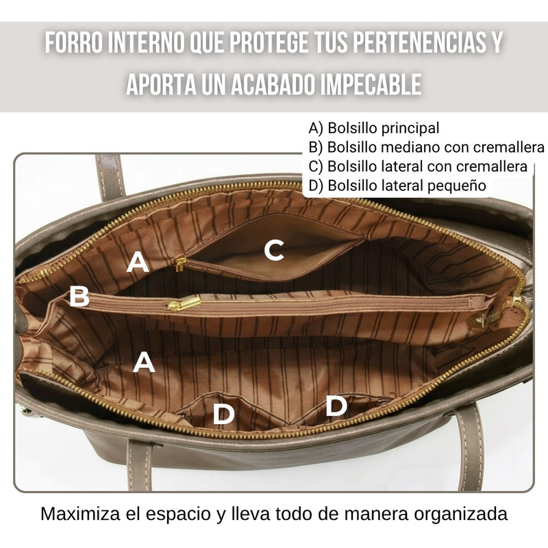 CARTERA TOTE BAG GRANDE TOPO CON COMPARTIMIENTOS TODO ORGANIZADO - 3