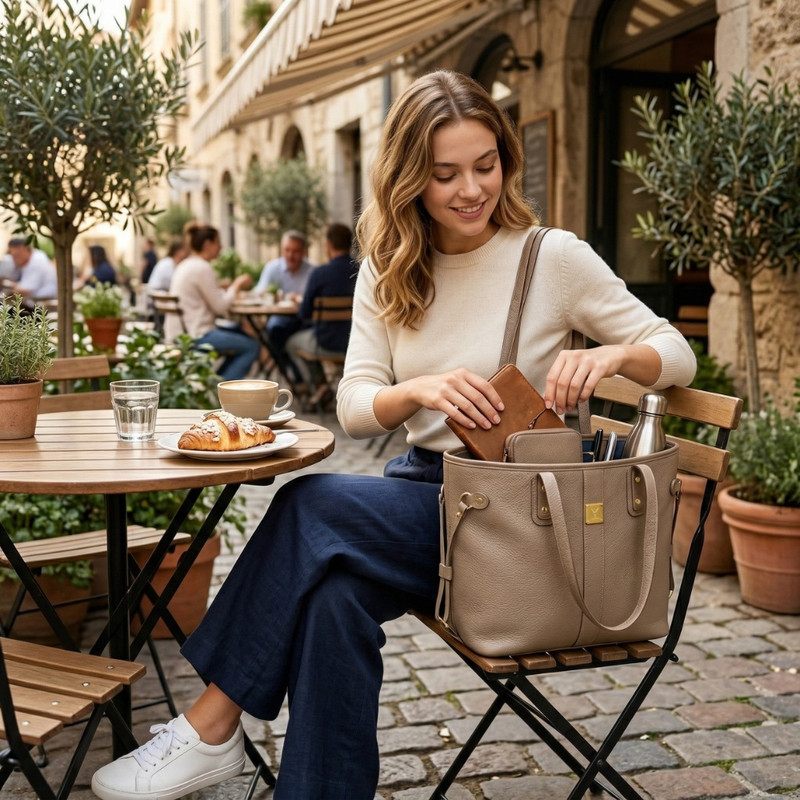 CARTERA TOTE BAG GRANDE TOPO CON COMPARTIMIENTOS TODO ORGANIZADO - 4