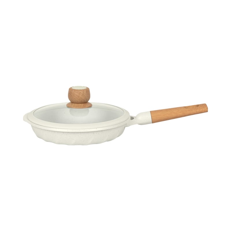 SARTÉN 24CM ANTIADHERENTE CON TAPA MULTIUSO COCINA CREMA - 1