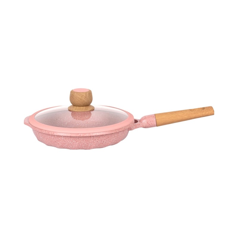 SARTÉN 24CM ANTIADHERENTE CON TAPA MULTIUSO COCINA ROSADO - 1