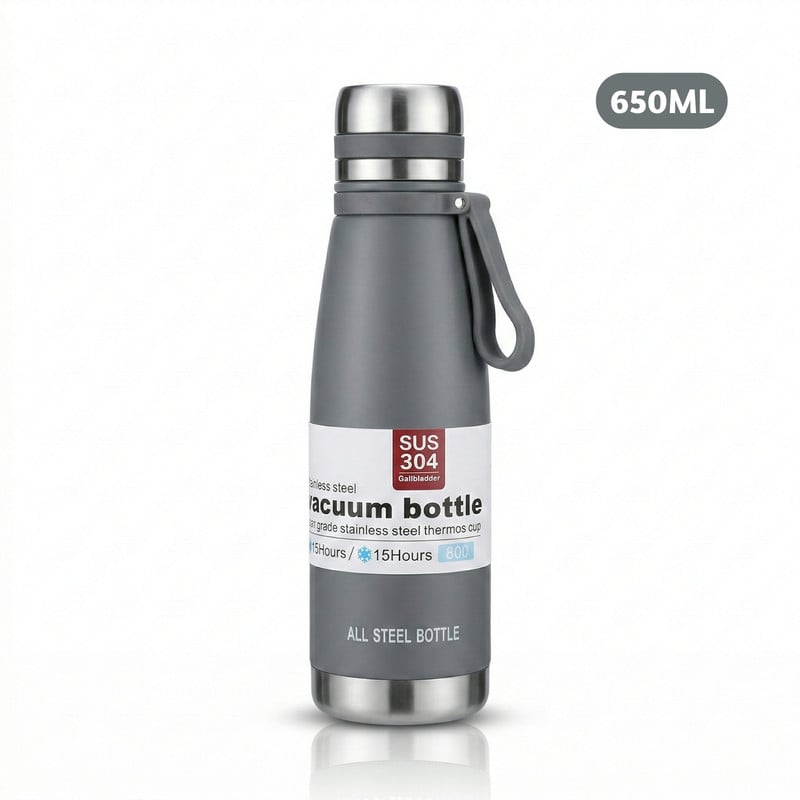 TERMO TOMATODO DE 650 ML ACERO INOXIDABLE COLOR PLOMO - 1