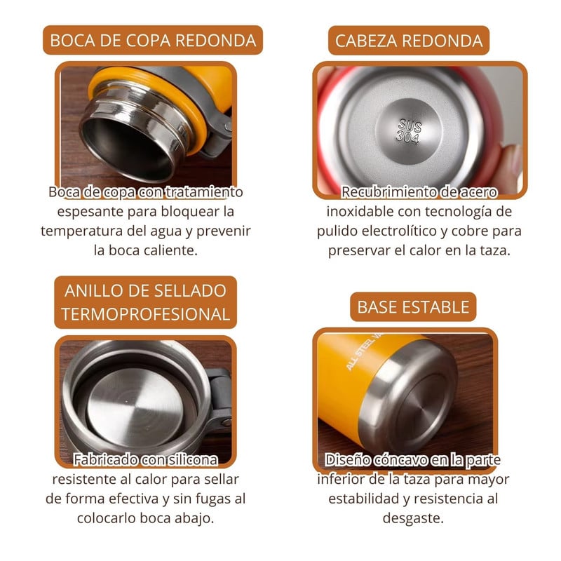 TERMO TOMATODO DE 650 ML ACERO INOXIDABLE COLOR AMARILLO - 2