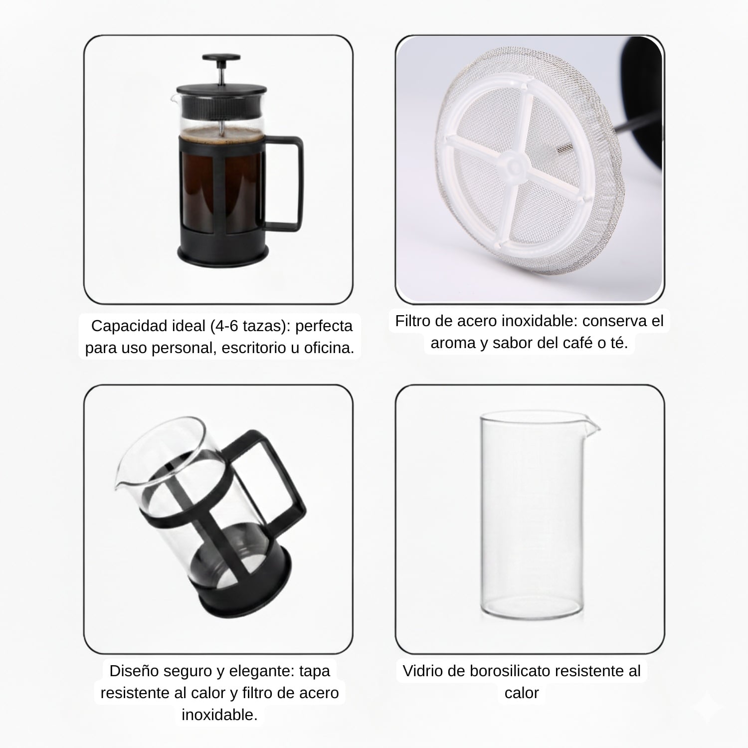 PRENSA FRANCESA 600ML PARA CAFÉ CON FILTRO INOXIDABLE - 2