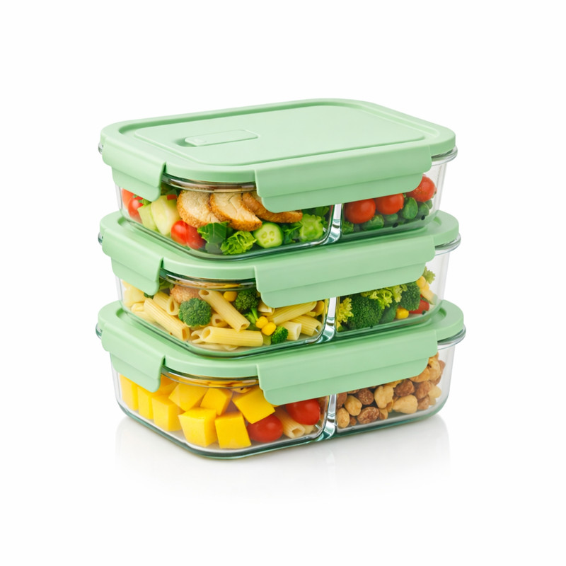 TAPER CON DIVISIÓN 1040ML PACK 3 PARA ORGANIZAR COMIDAS VERDE - 1
